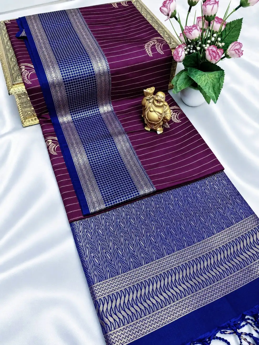 Rekha Jari Grid Pallu Semi Kanchipuram Silk Saree